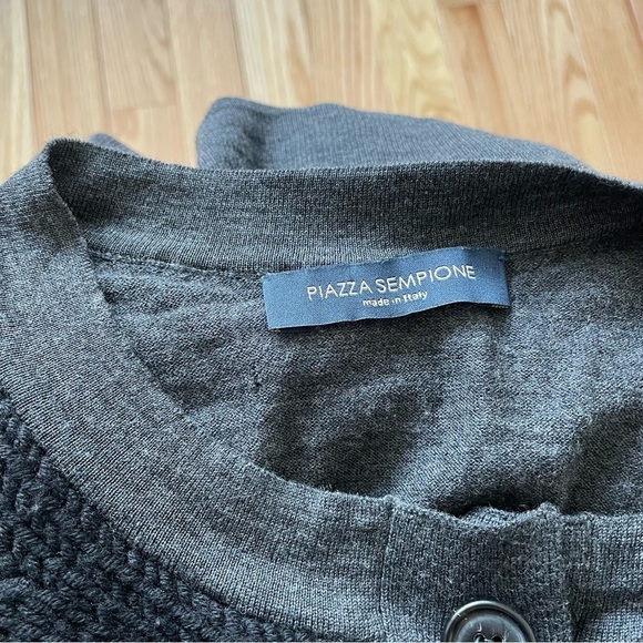 Piazza Sempione Gray Wool Button Front Wool Black Knit Neck Detail Cardigan 42 - Picture 7 of 11